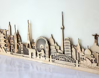 View of City and World Skylines - Wood Maker Deco
