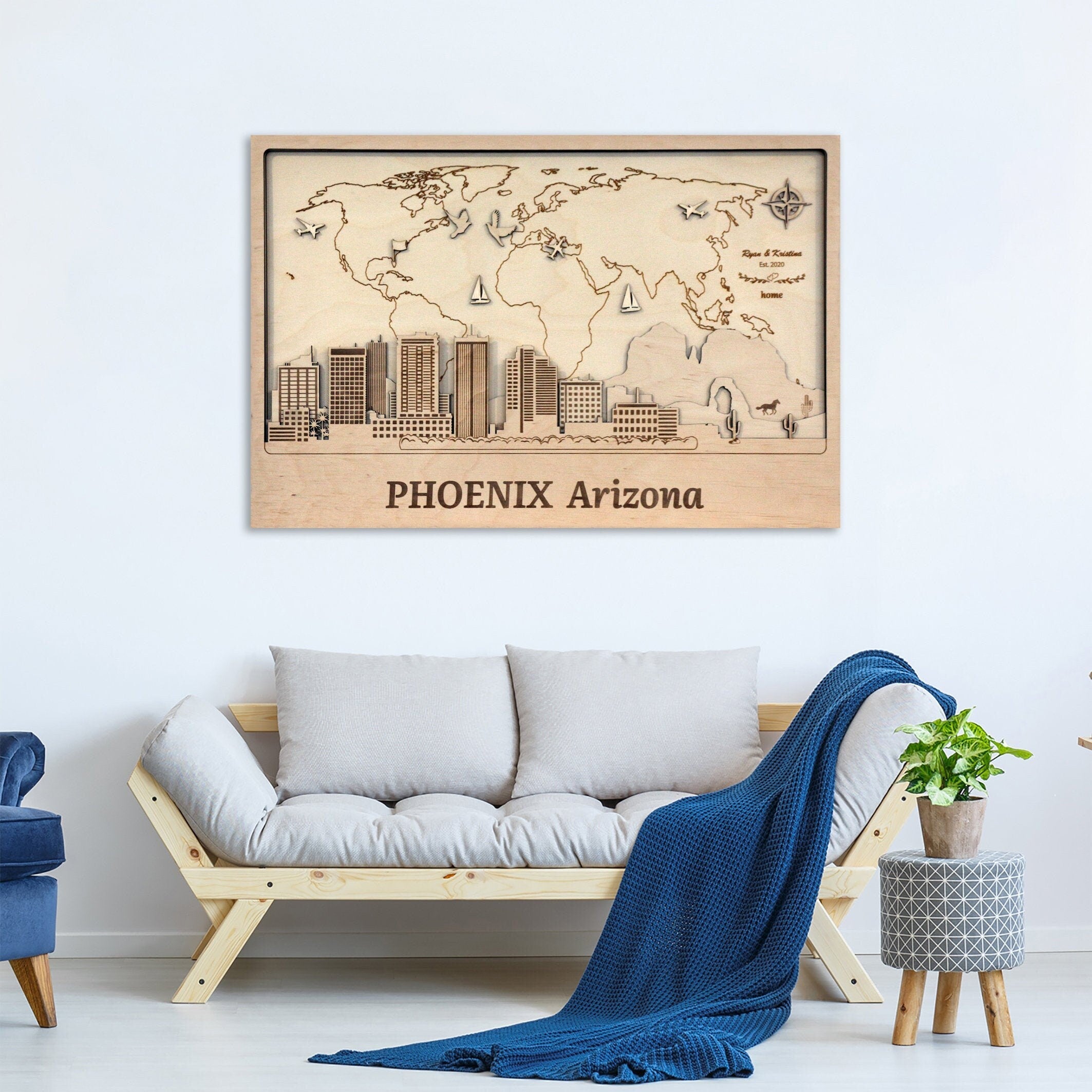 World 3d Skyline Layered Wooden Cityscape Laser Cut Wall Art 