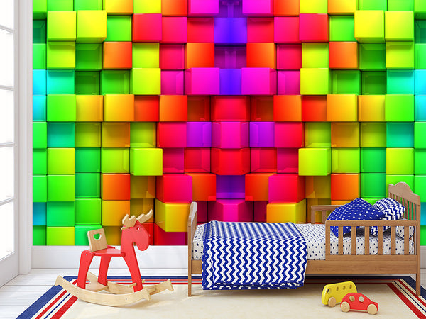 Non-Wowen Wallpaper "Multicolored cubes" – Large Wall art Wallpaper for living room