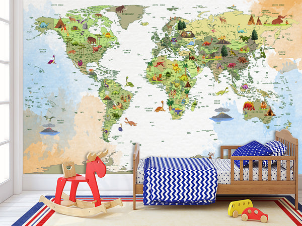 Decor for Kids room, Peel and Stick Oracal film with “Kids map of the world” pattern