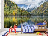 Stylish Modern Non-Woven Wallpaper 'Mountain Lake Serenity' – Wall Mural for Bedroom or Living Room
