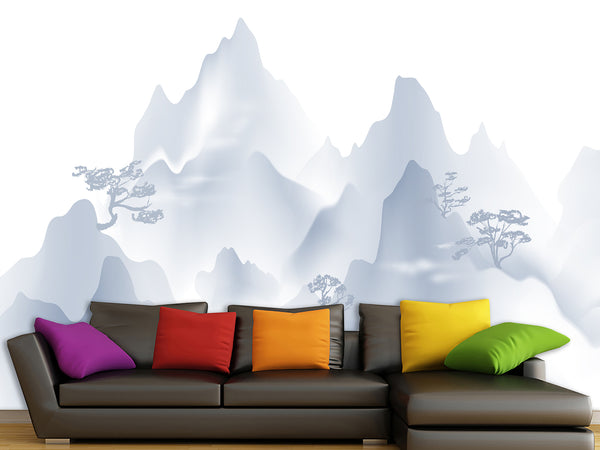 Peel & Stick Mural For Full Wall Minimalist Japanese Mountain Landscape Mural for Home Desing