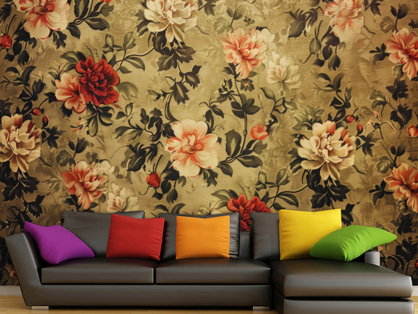 Non-Wowen Mural Full Wall Vintage Floral Composition Print – Classic Flower Arrangement Wall Art For Living Room Or Home Office