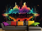 Non-Woven Wallpaper Art Design For Living Room, Bedroom, And Office Inspirational Print "Bright Sound Waves With Neon Gradient" 🎶