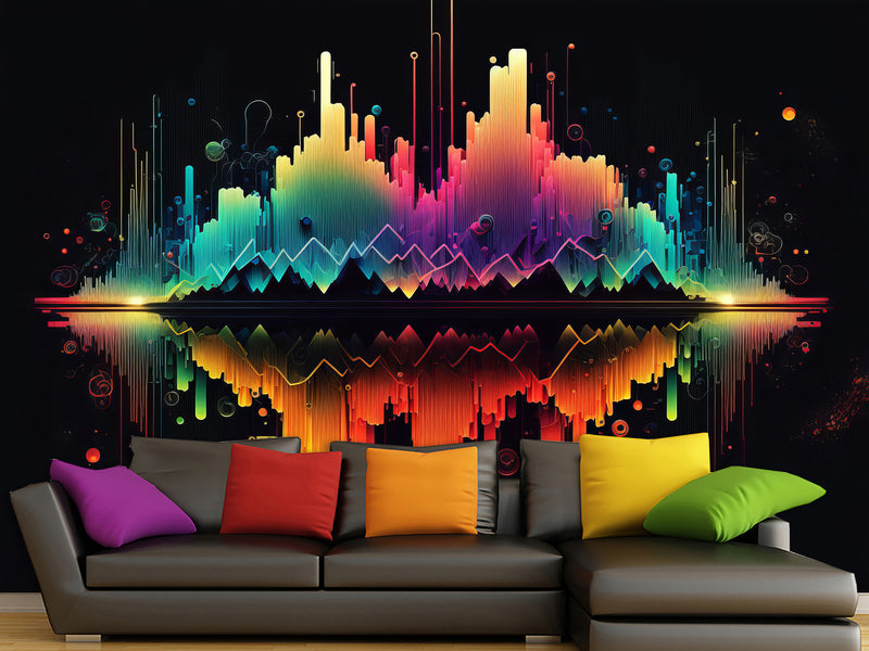 Non-Woven Wallpaper Art Design For Living Room, Bedroom, And Office Inspirational Print "Bright Sound Waves With Neon Gradient" 🎶