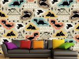 Dino Print Vinyl Peel and Stick Mural For Teen Room, Statement Wall In Office Or Workout Zone "Various Dinosaurs"