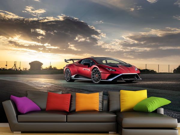 Non-Woven Mural Wallpaper For Gym Or Room – "Sports Car: Power And Nature", Decor For Bedroom