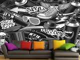 Comic Style Print High-Quality Vinyl Wallpaper Peel and Stick For Wall For Teen Room Studio "Black And White Graffiti"