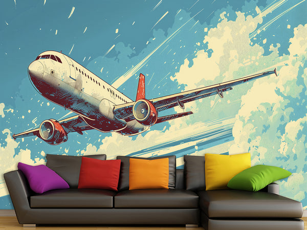 Peel and Stick Mural All Wall Eco-Friendly Materials For Living Room, Office "Airplane In The Blue Sky"