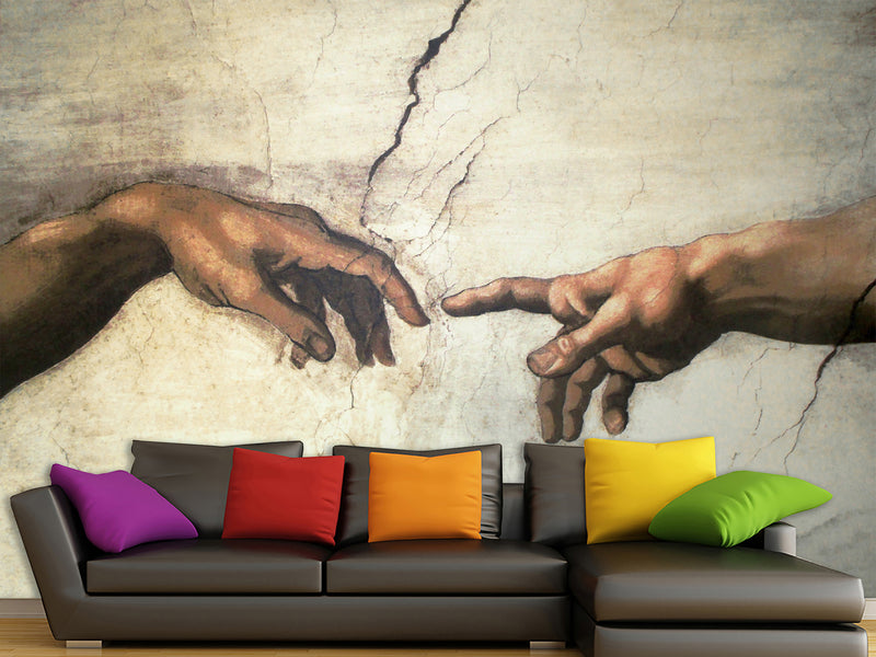 Artistic Vintage-Style Peel ana Stick Wallpaper for Living Room and Bedroom – "Michelangelo: The Gesture of Creation"