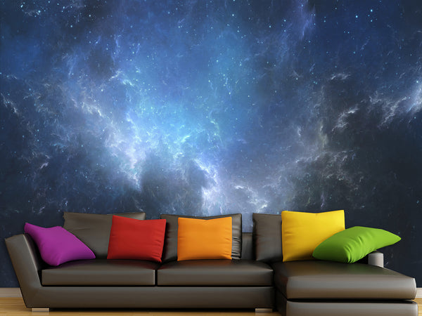 Peel and Stick Wall Mural Full-Wall Photo Wallpaper "Dark Blue Galaxy Ink Art" Art For Bedroom Or Office