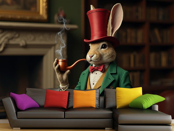 Peel and Stick Vinyl Wall mural “Rabbit with a cradle” vintage style on the wall