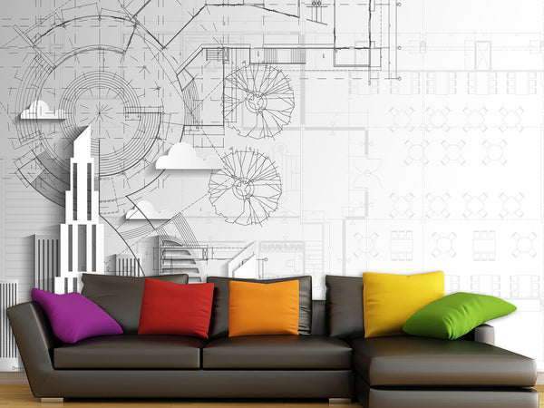Traditional wallpaper wall art “City drawing" Wallpaper for Bedroom or Living Room