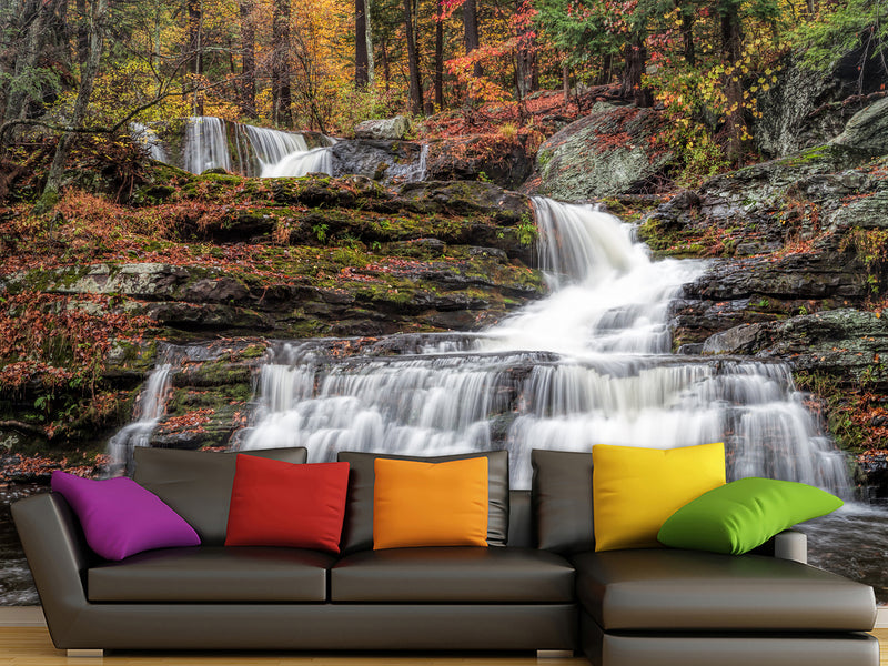 Nature-Inspired Full-Wall Self-Adhesive Wallpaper – "Mountain Waterfall", Perfect for Home Decor, Hotel Design, or Spa Area