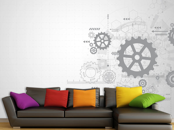 Peel and Stick Vinyl Wallpaper Schematic Gear Mechanism Design for Office Accent Wall Mural
