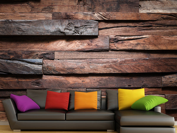 Non-Wowen Mural Full Wall "Wooden planks" Print Art For Living Room Or Home Office