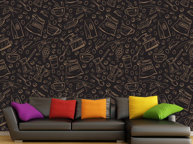 Themed Vinyl Wallpaper Peel and Stick Mural for Coffee Lovers, Perfect for Kitchen, Cafés, Dining Room, Office 'Coffee Art' ☕