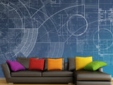 Peel and Stick Vinyl  Wall mural “Blueprint engineering " Wallpaper for For Office,  Home decor