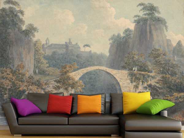 Self-Adhesive Wallpaper John Warwick Smith - River Landscape with a Single Arched Bridge