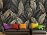 Natural Print Vinyl Wallpaper Peel and Stick For Living Room, Bedroom "Dark Chic: Abstract Leaves"