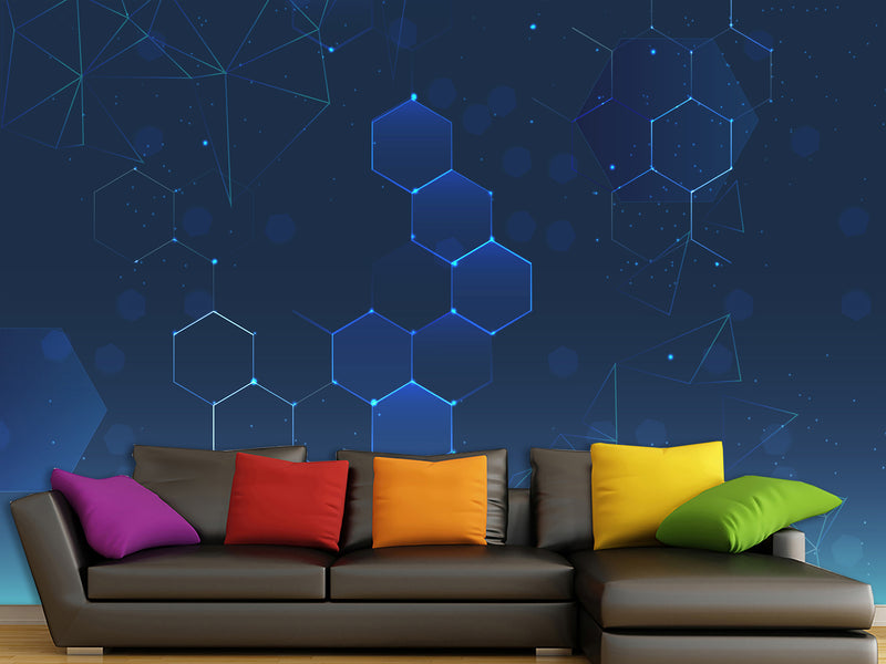 Blue Wallpaper Wall Print Peel And Stick Mural Wall Art For Bedroom, Kitchen, Living Room "Polyhedrons"