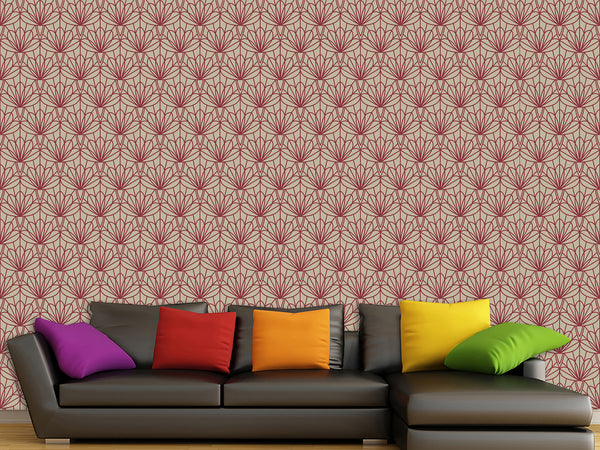Elegant Art Deco Wallpaper “Wine Lotus” — Peel And Stick Design For Bedroom Or Living Room