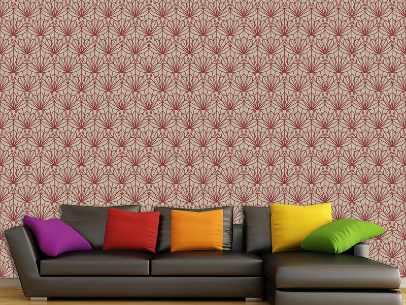 Elegant Art Deco Wallpaper “Wine Lotus” — Peel And Stick Design For Bedroom Or Living Room