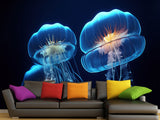 Sea Print Vinyl Wallpaper Peel and Stick – Unique Design Mural "Jellyfish", Wall Mural for Office or Living Room