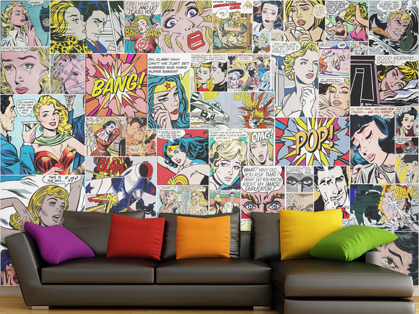 Wall mural 3D self-adhesive in the bedroom, kitchen, hall “Pop art comic”