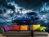 Peel and Stick Mural Sport Car Wall Art Full Wall Decor for Gym, Office, or Bedroom - ‘Storm of Speed’
