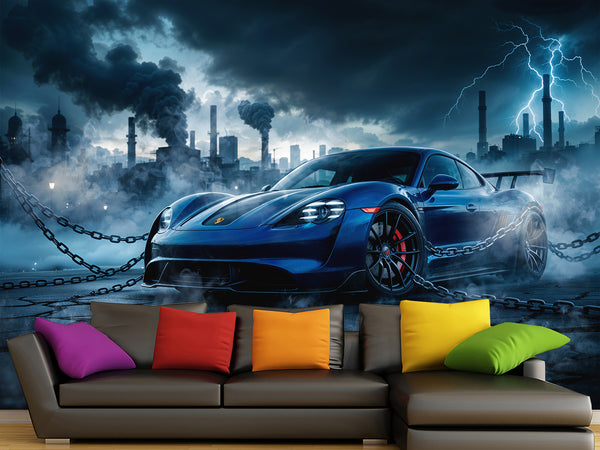Peel and Stick Mural Sport Car Wall Art Full Wall Decor for Gym, Office, or Bedroom - ‘Storm of Speed’