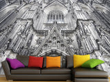 Architectural Print Self-Adhesive Wallpaper Mural – Full Wall Decor for Living Room or Bedroom, "Upward View of a Temple Building"