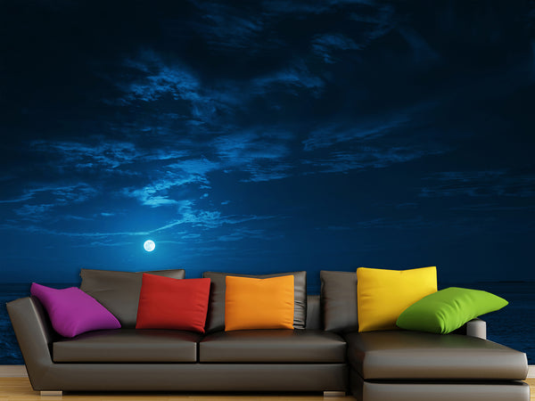 Non-Woven Mural Full Wall for Bedroom & Kitchen Print Moonlit Ocean at Night