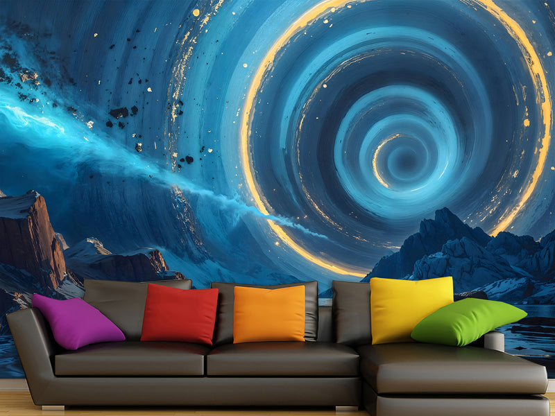 Fantasy Plot Combined With Nature Peel and Stick Mural For Creative Game Room Or Bedroom Design Wall Print "Portal In The Canyon Above The Lake" 🌄✨