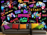 Modern Vibrant Vinyl Wallpaper Peel and Stick “Adrenaline of Victory” – Perfect for Video Game Lovers, Bedroom, Living Room, and Kids’ Room Desing
