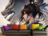 Traditional Anime-Style Wall Mural – "Samurai Girl" for Office or Living Room, Non-Woven Wallpaper