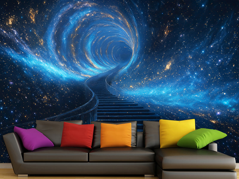Incredible Wallpaper Sci-Fi Motif For Living Room, Hall Self-Adhesive Wallpaper For Entire Wall "Stairway To Another Dimension" 🚀