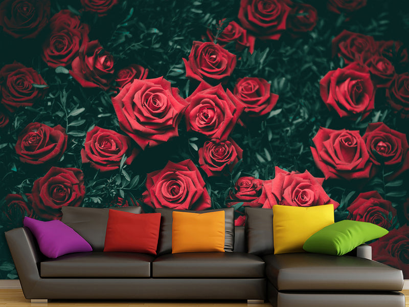 3D Non-Woven Wall Mural Natural Print Design For Bedroom, Living Room Photo Wallpaper "Red Roses"
