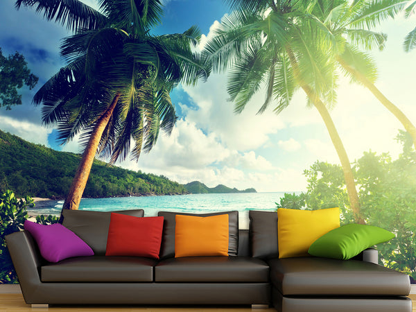 Peel and Stick Mural Wall Art for Bedroom or Office Decor – Tropical Beach View Print