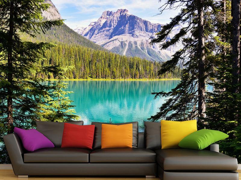 Nature-Inspired Peel and Stick Mural for Living Room or Lounge Area – "Emerald Lake, British Columbia,Yoho National Park"