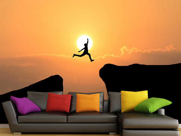 Peel and Stick Wallpaper Leap Over the Abyss – A Test of Courage Wallpaper for Bedroom or Living Room