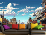 Modern Self-Adhesive Wallpaper – "Anime-Style City" Art Design for Bedroom or Living Room