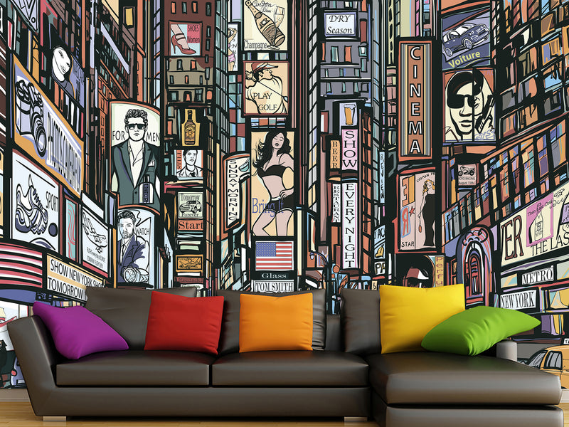 Comic Style Accent Wall Self-adhesive Photo Wallpaper 3D Wallpaper for Bedroom Ready with “New York” Design🌆