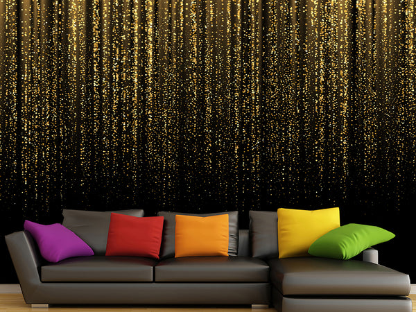 Peel and Stick Vinyl Wallpaper for Living Room or Hallway Golden Rainfall Art Full Wall Mural