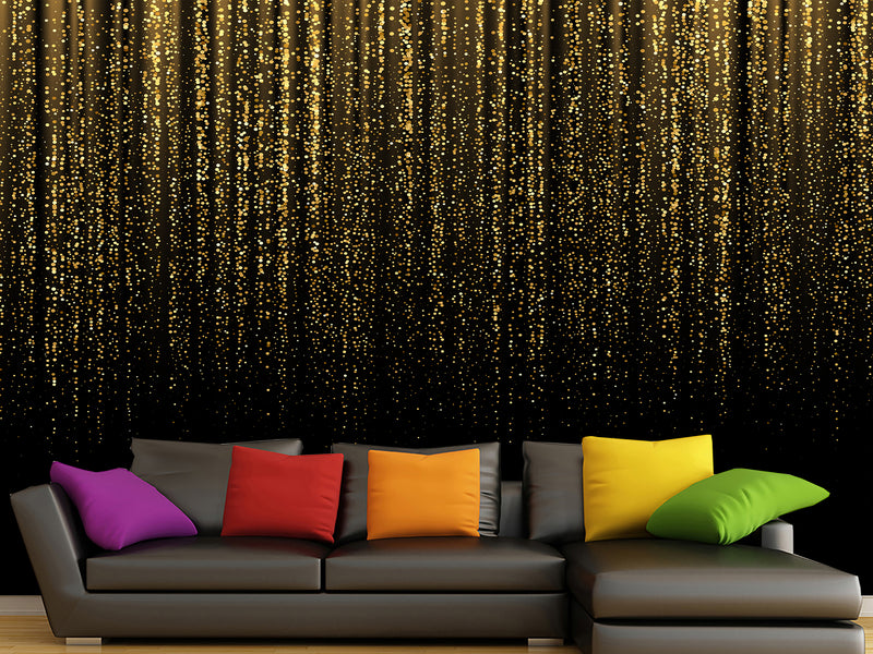 Peel and Stick Vinyl Wallpaper for Living Room or Hallway Golden Rainfall Art Full Wall Mural