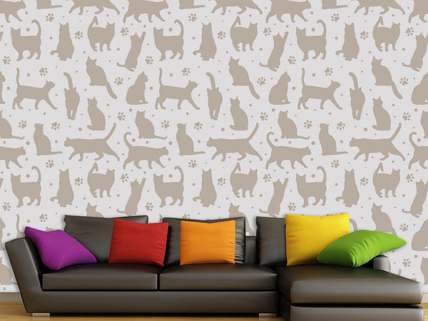 High-Quality Full-Wall Self-Adhesive Wallpaper — Decor for Office, Venue, or Bedroom "Cat Silhouettes"