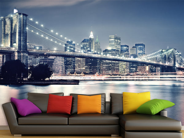 Traditional Wallpaper "Brooklyn bridge at night" New York city – Wall art Wall Mural for Bedroom Kitchen & Living Room