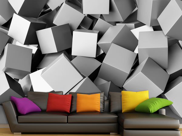 Peel and Stik Mural Wall Mural "Gray cubes" – Decor For Kid's Room Playroom