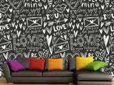 Black And White Graffiti Vinyl Wallpaper Peel and Stick For Room, Creative Space "Letters Of Love" ✉️