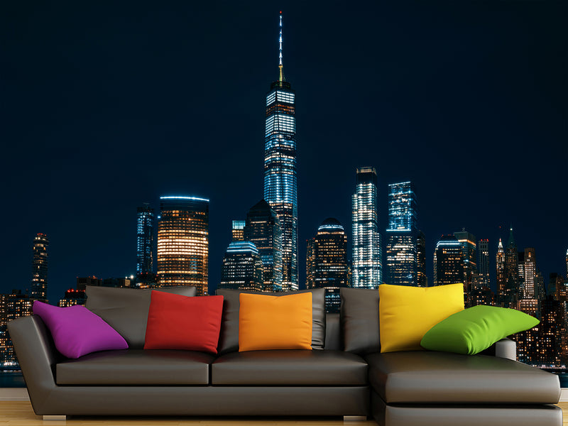 Modern Non-Woven 3D Wallpaper Mural for Bedroom – "Bright City Lights" (Perfect Above the Bed)